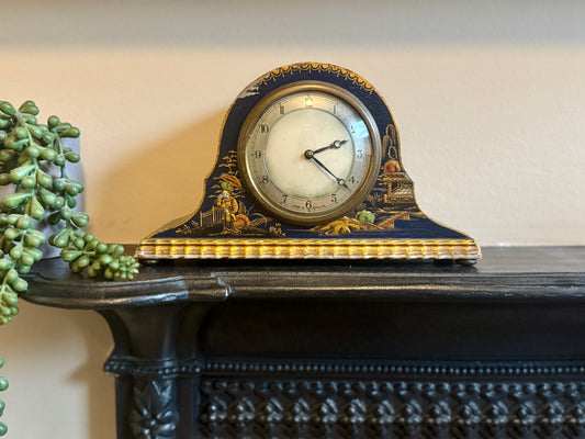 アンティーク、英国スミス社製シノワズリの手巻き式置き時計|1930年代