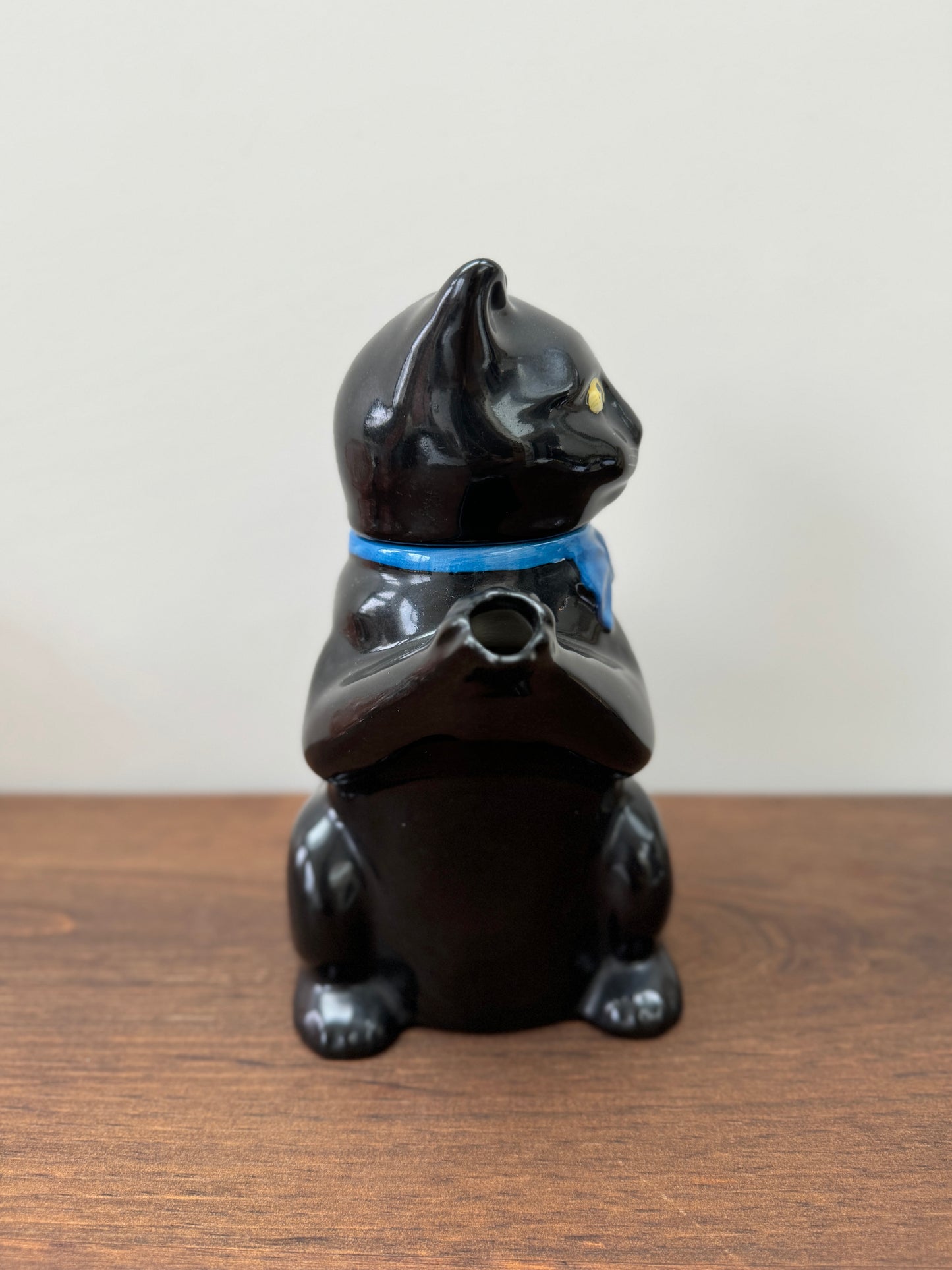 Pussyfoot Black Cat Teapot by Wood and Sons, circa 1920s, Staffordshire, England