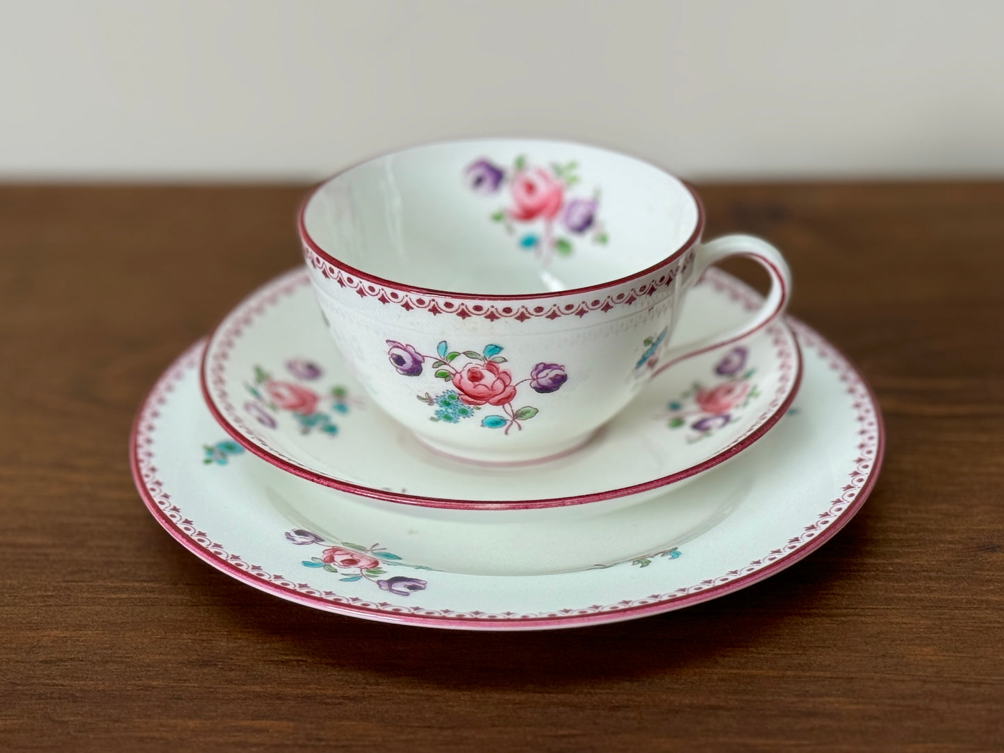 Victorian Teacup Trio - Hawkins in Henley on Thames Hand-painted floral designs