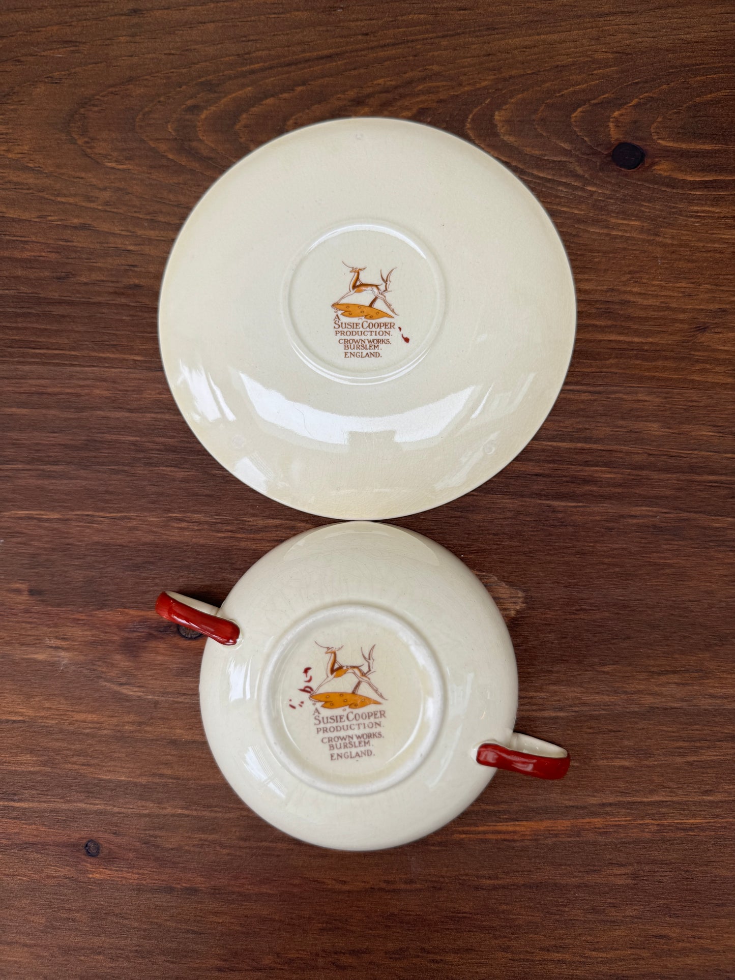 Susie Cooper Crown Works Burslem ‘Wedding Band’ Kestrel Shape Soup Cup & Saucer, C.1930s