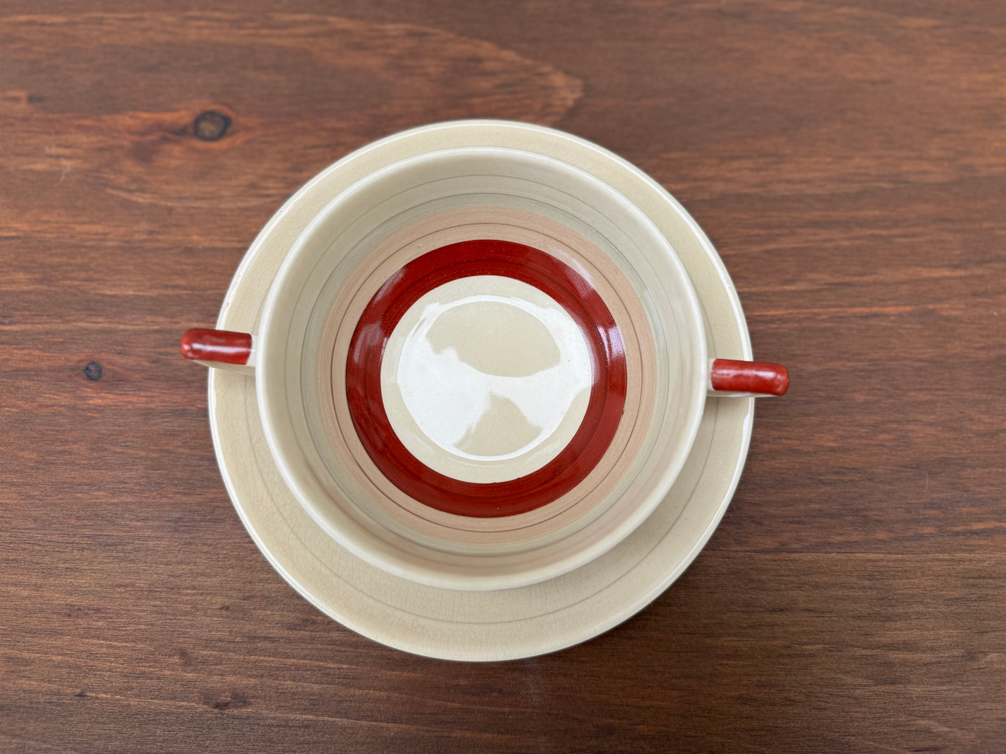 Susie Cooper Crown Works Burslem ‘Wedding Band’ Kestrel Shape Soup Cup & Saucer, C.1930s