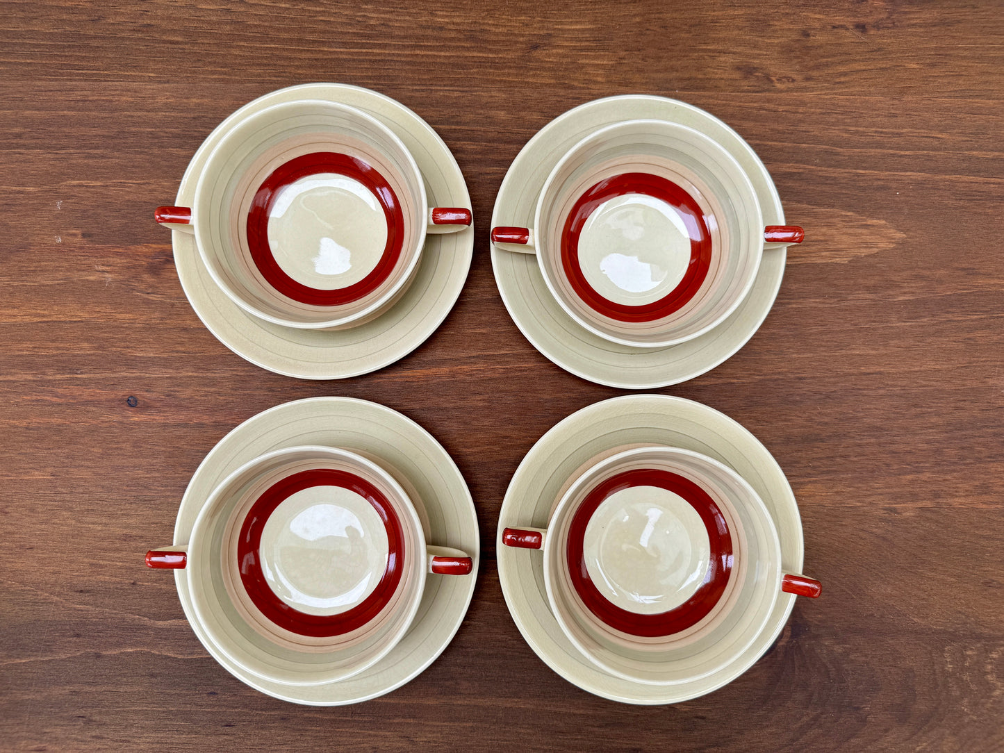 Susie Cooper Crown Works Burslem ‘Wedding Band’ Kestrel Shape Soup Cup & Saucer, C.1930s