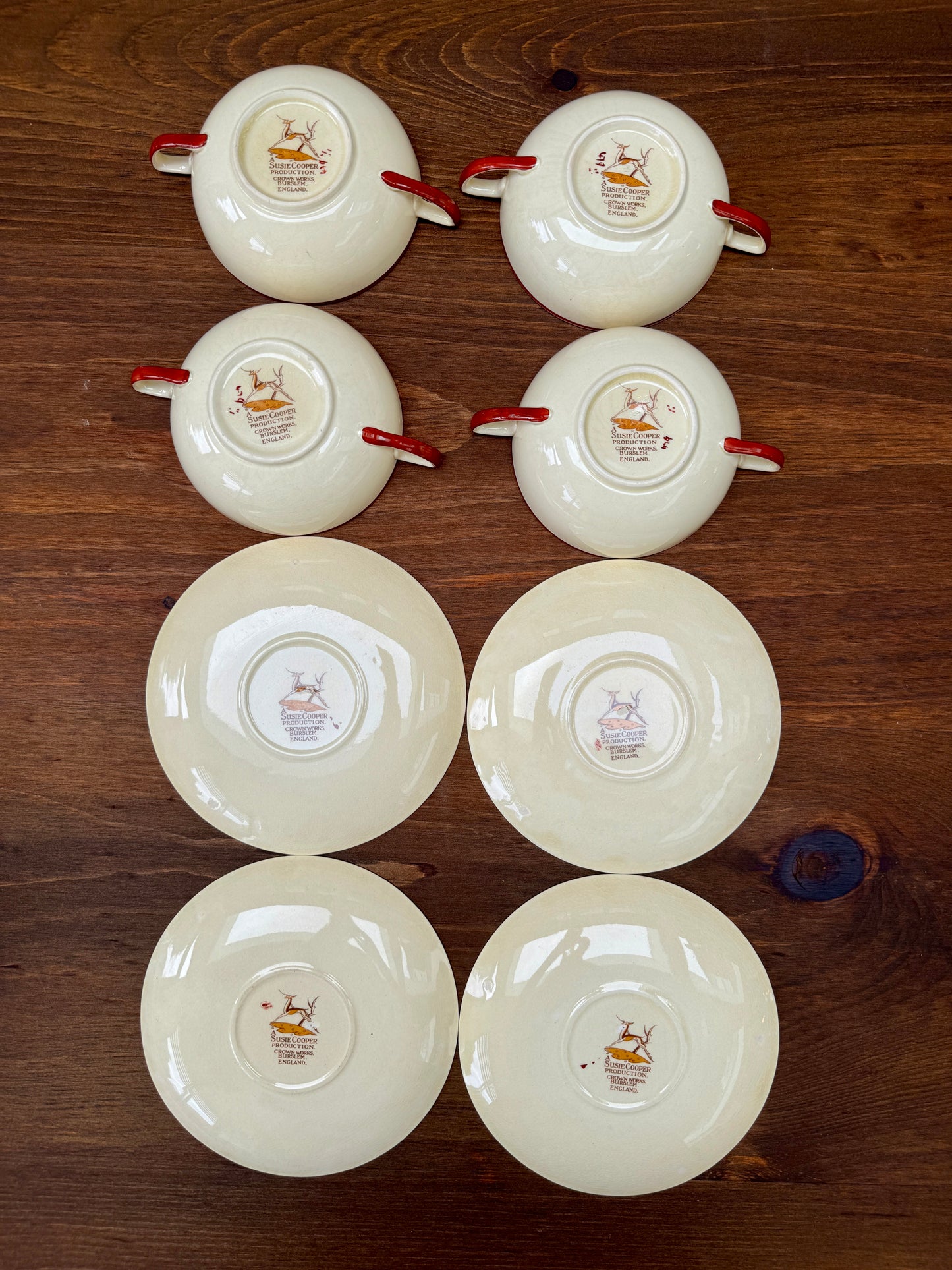 Susie Cooper Crown Works Burslem ‘Wedding Band’ Kestrel Shape Soup Cup & Saucer, C.1930s