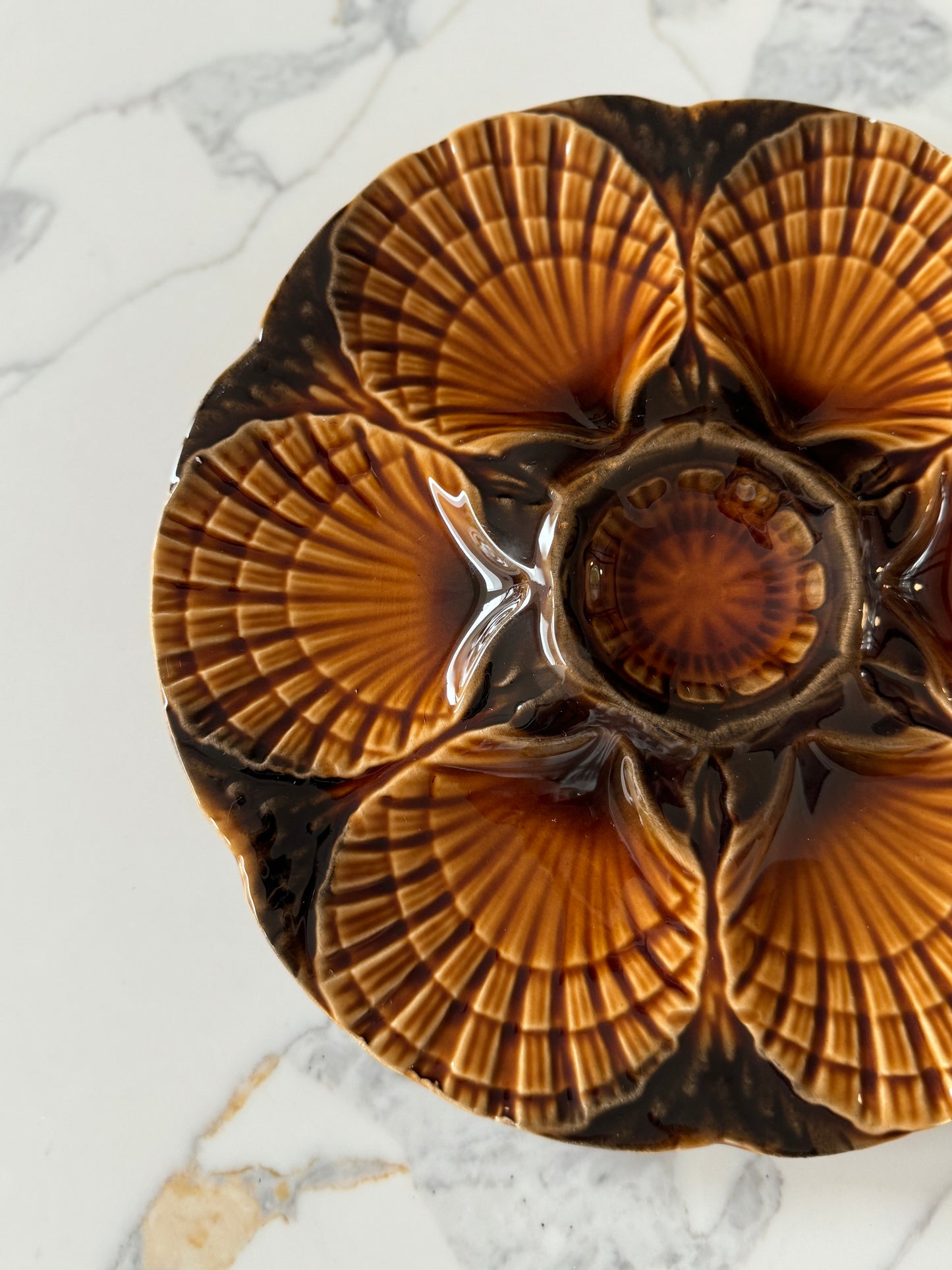 Vintage French Sarreguemines Faience Oyster Plates with Scalloped Edge – Last Two (Bundle Offer £30)
