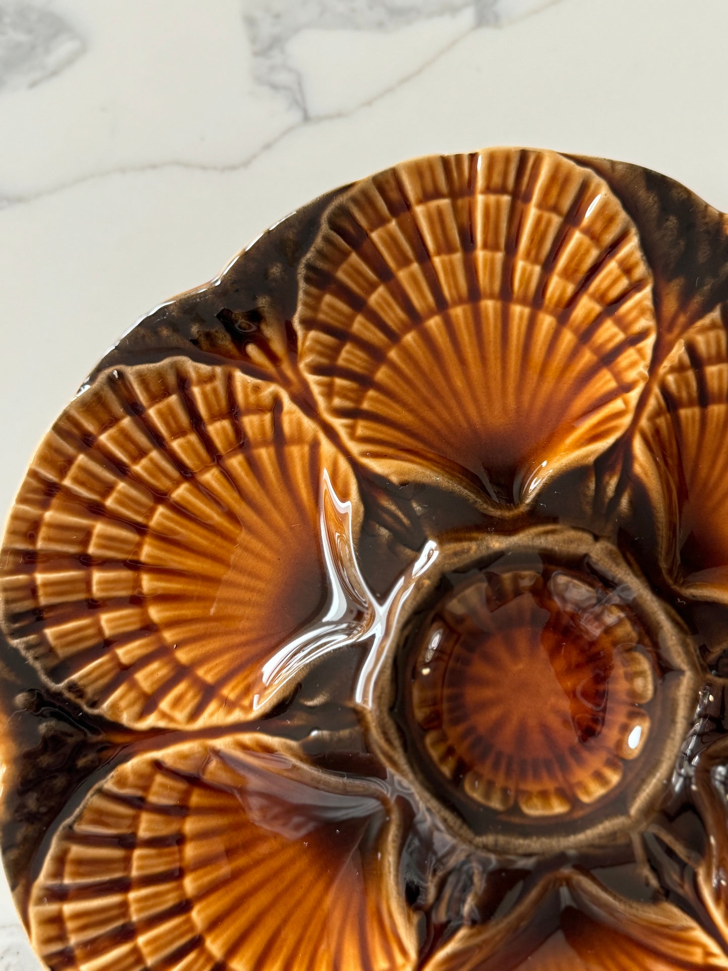 Vintage French Sarreguemines Faience Oyster Plates with Scalloped Edge – Last Two (Bundle Offer £30)