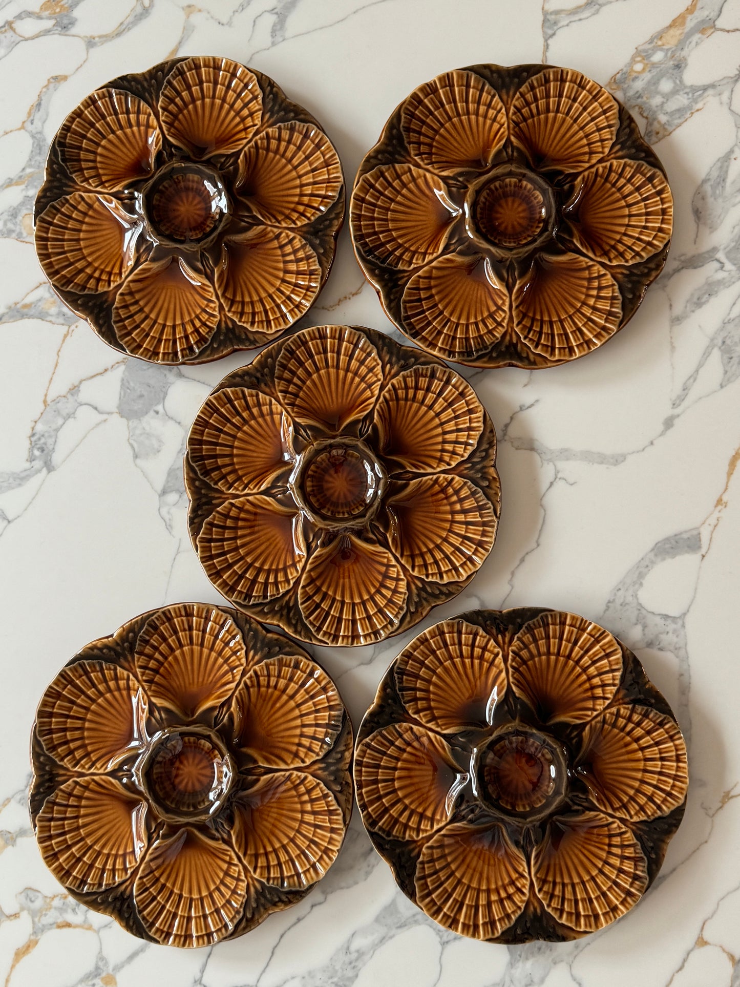 Vintage French Sarreguemines Faience Oyster Plates with Scalloped Edge – Last Two (Bundle Offer £30)
