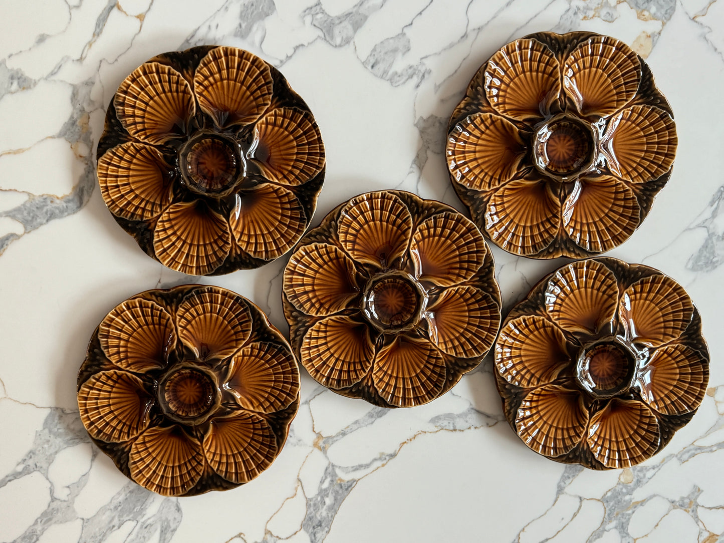 Vintage French Sarreguemines Faience Oyster Plates with Scalloped Edge – Last Two (Bundle Offer £30)