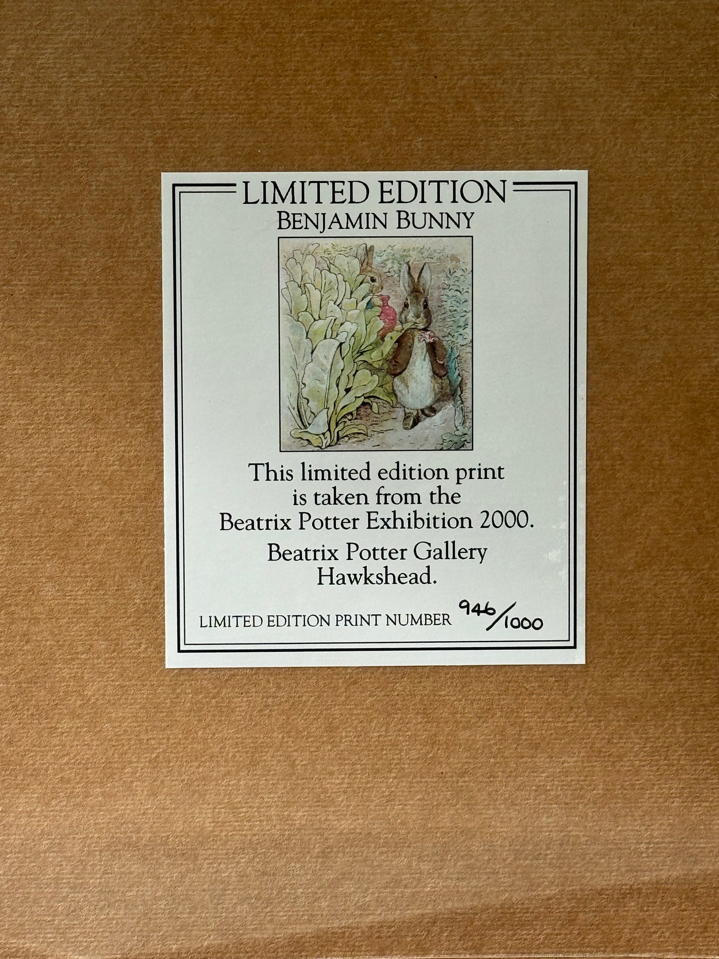 Limited Edition Beatrix Potter Print: ‘Benjamin Bunny’ from the Beatrix Potter Exhibition 2000