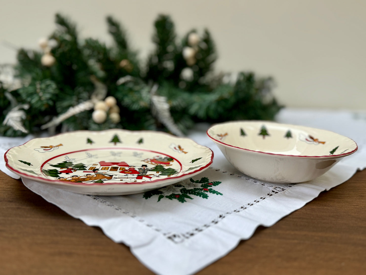Mason’s Ironstone ‘Christmas Village’ Set of Plate and Bowl, Rare 1983 Edition