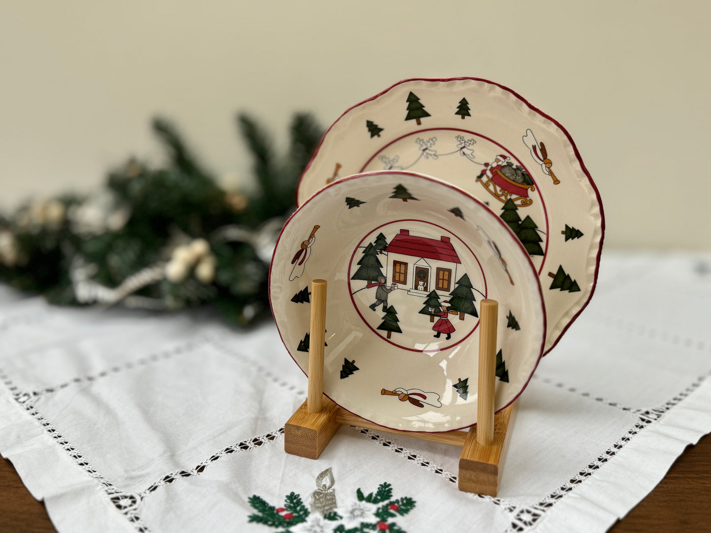 Mason’s Ironstone ‘Christmas Village’ Set of Plate and Bowl, Rare 1983 Edition
