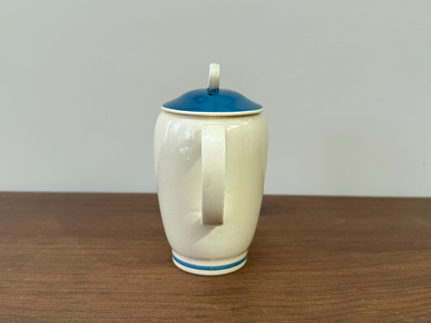 スージークーパー、ターコイズのバンド柄コーヒーポットとトーストラックのセット|C.1938年/パターンNo.1579