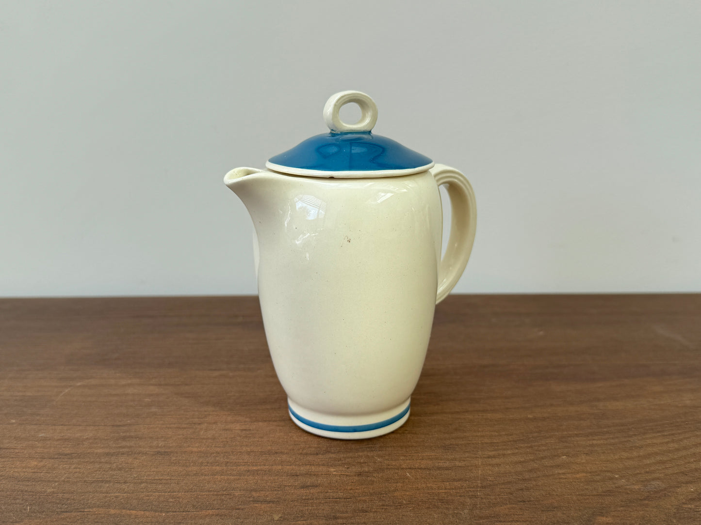 スージークーパー、ターコイズのバンド柄コーヒーポットとトーストラックのセット|C.1938年/パターンNo.1579