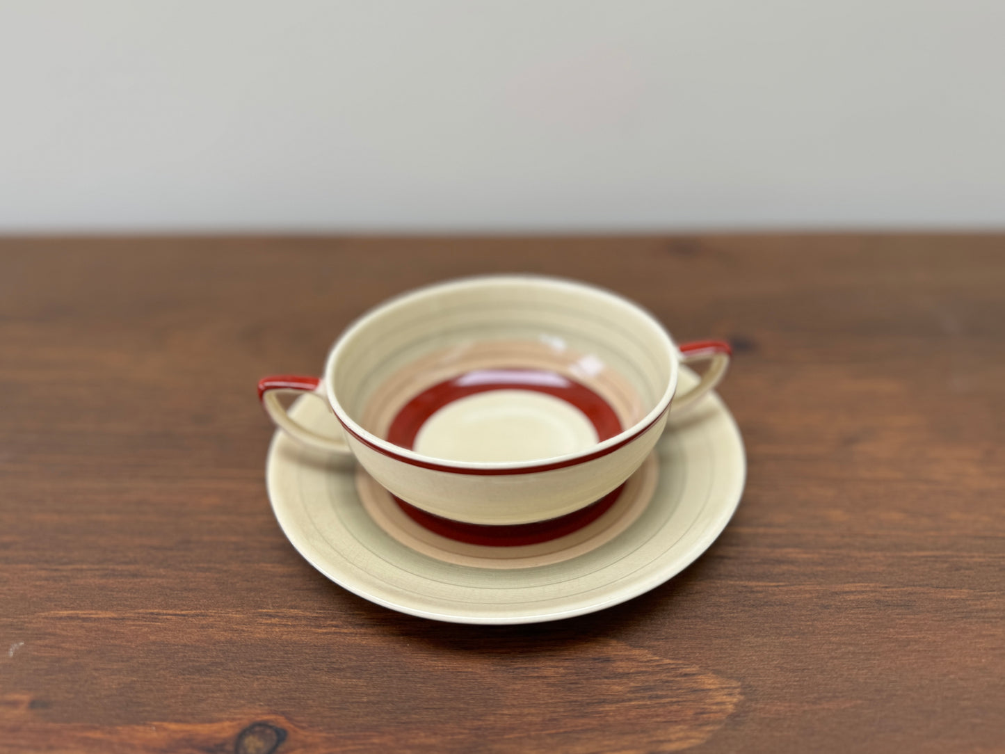 Susie Cooper Crown Works Burslem ‘Wedding Band’ Kestrel Shape Soup Cup & Saucer,
