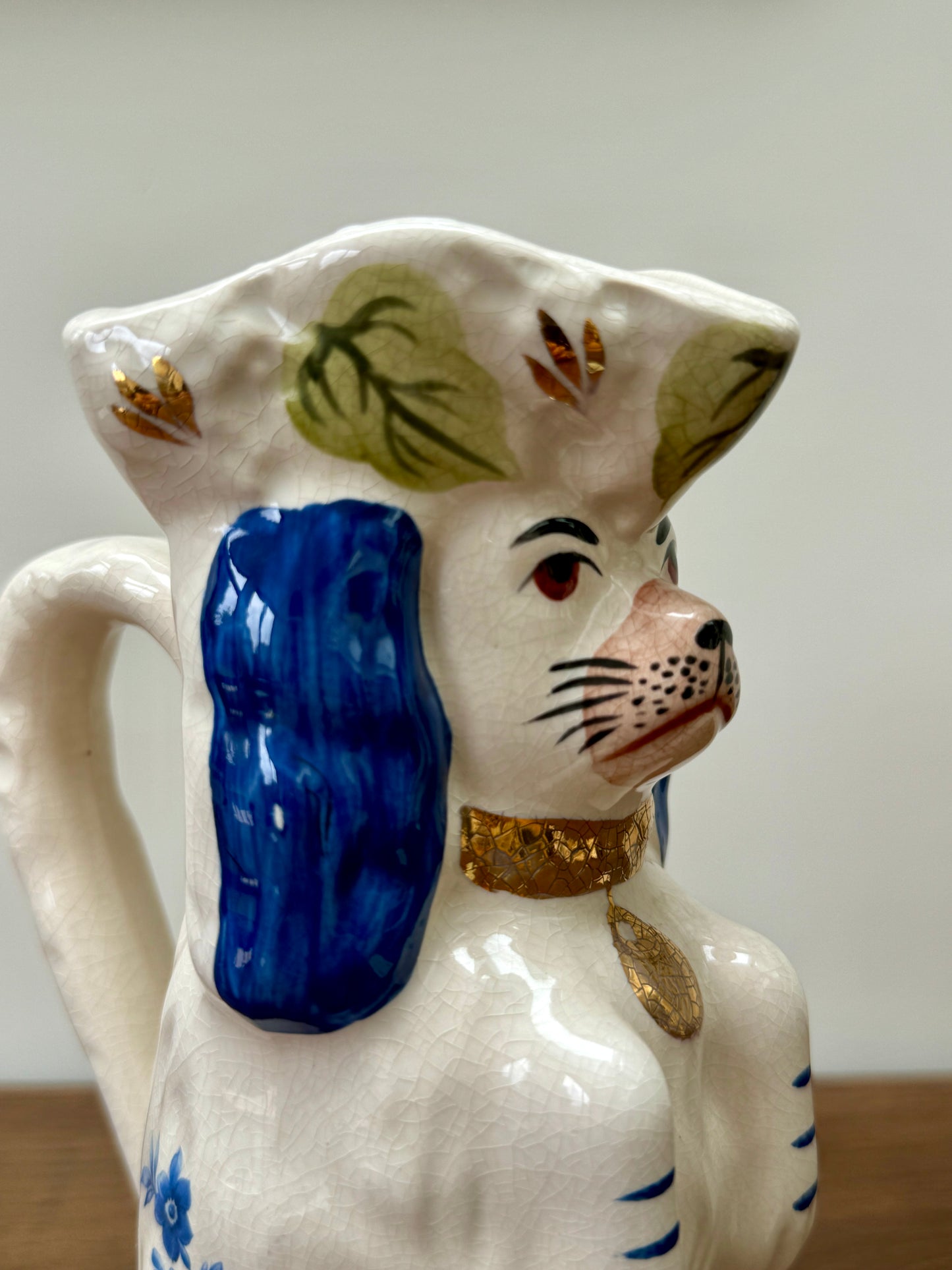 Vintage Staffordshire Dog Style Jug/Pitcher with Blue Floral Pattern by Royale Stratford