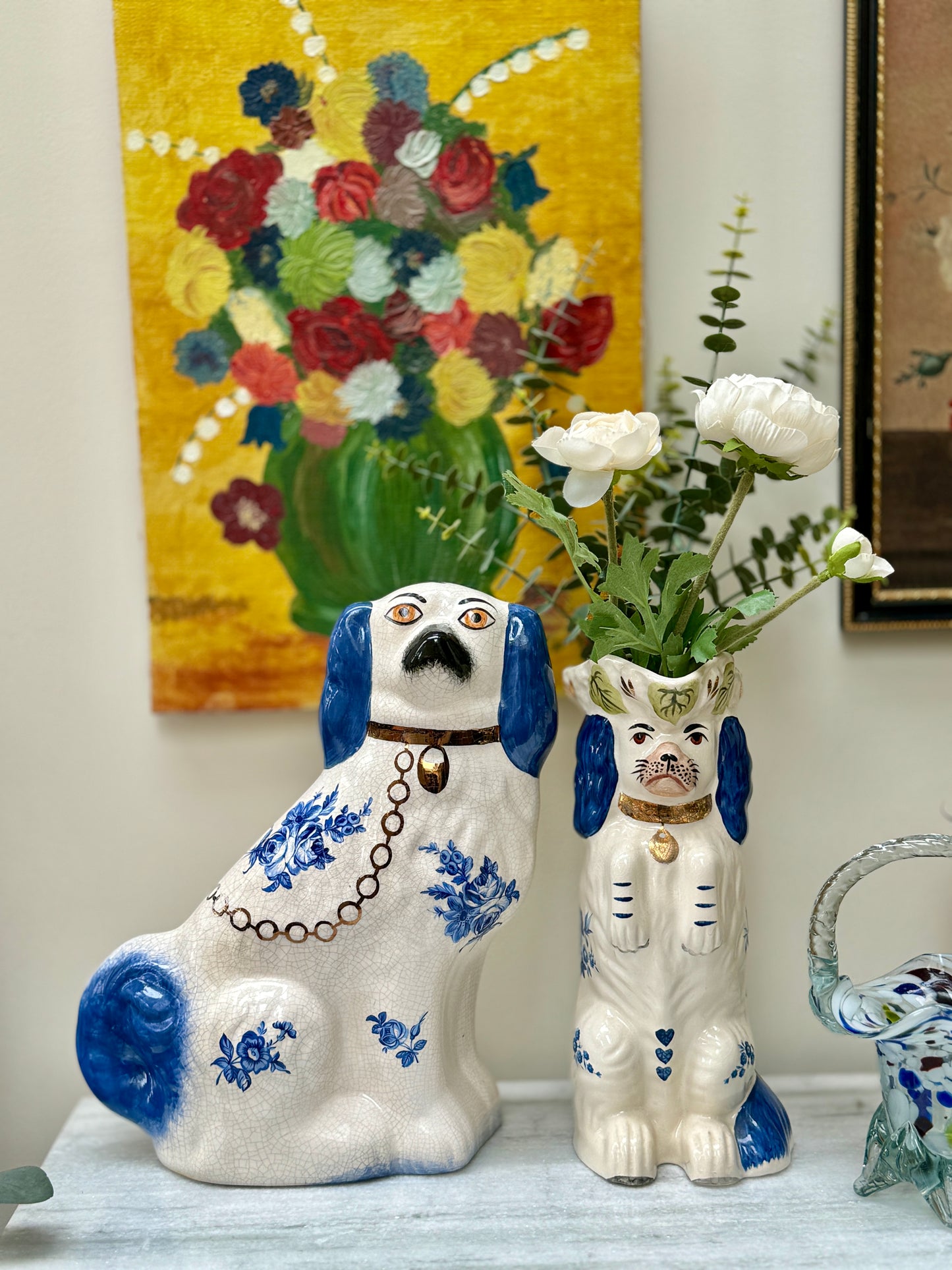 Vintage Staffordshire Dog Style Jug/Pitcher with Blue Floral Pattern by Royale Stratford