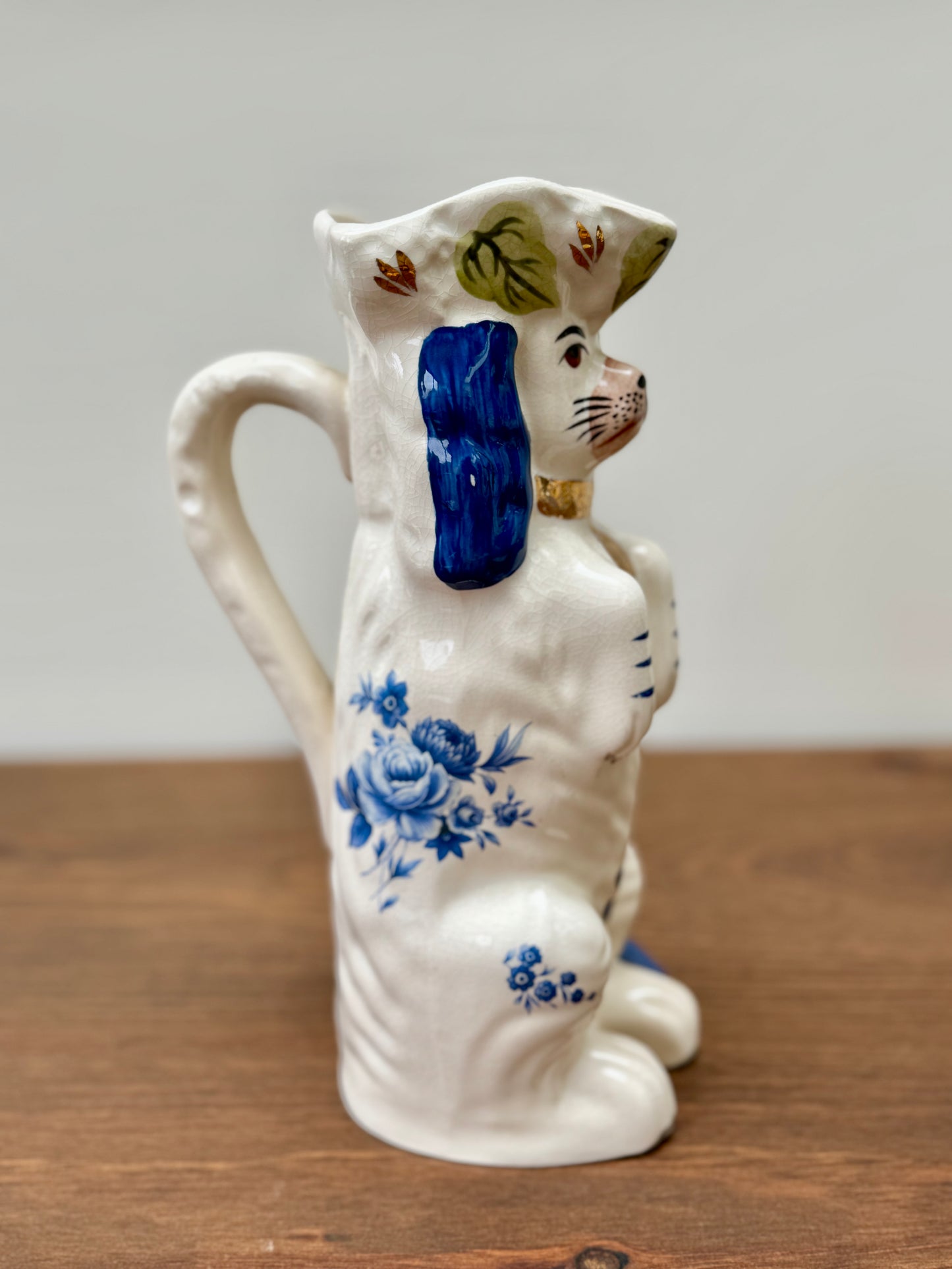 Vintage Staffordshire Dog Style Jug/Pitcher with Blue Floral Pattern by Royale Stratford