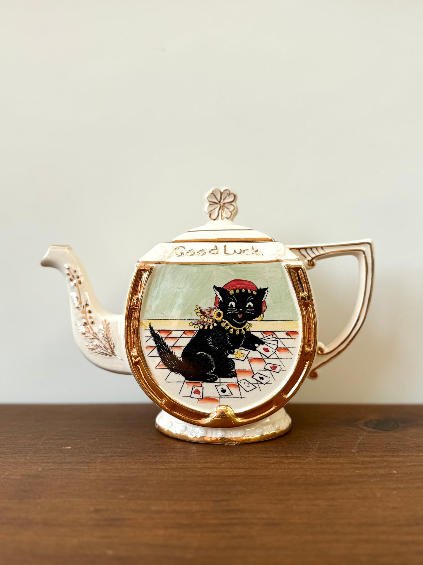 Vintage Arthur Wood ‘Good Luck’ Teapot | Black Cat & Lucky Charms Design, c.1950s–60s