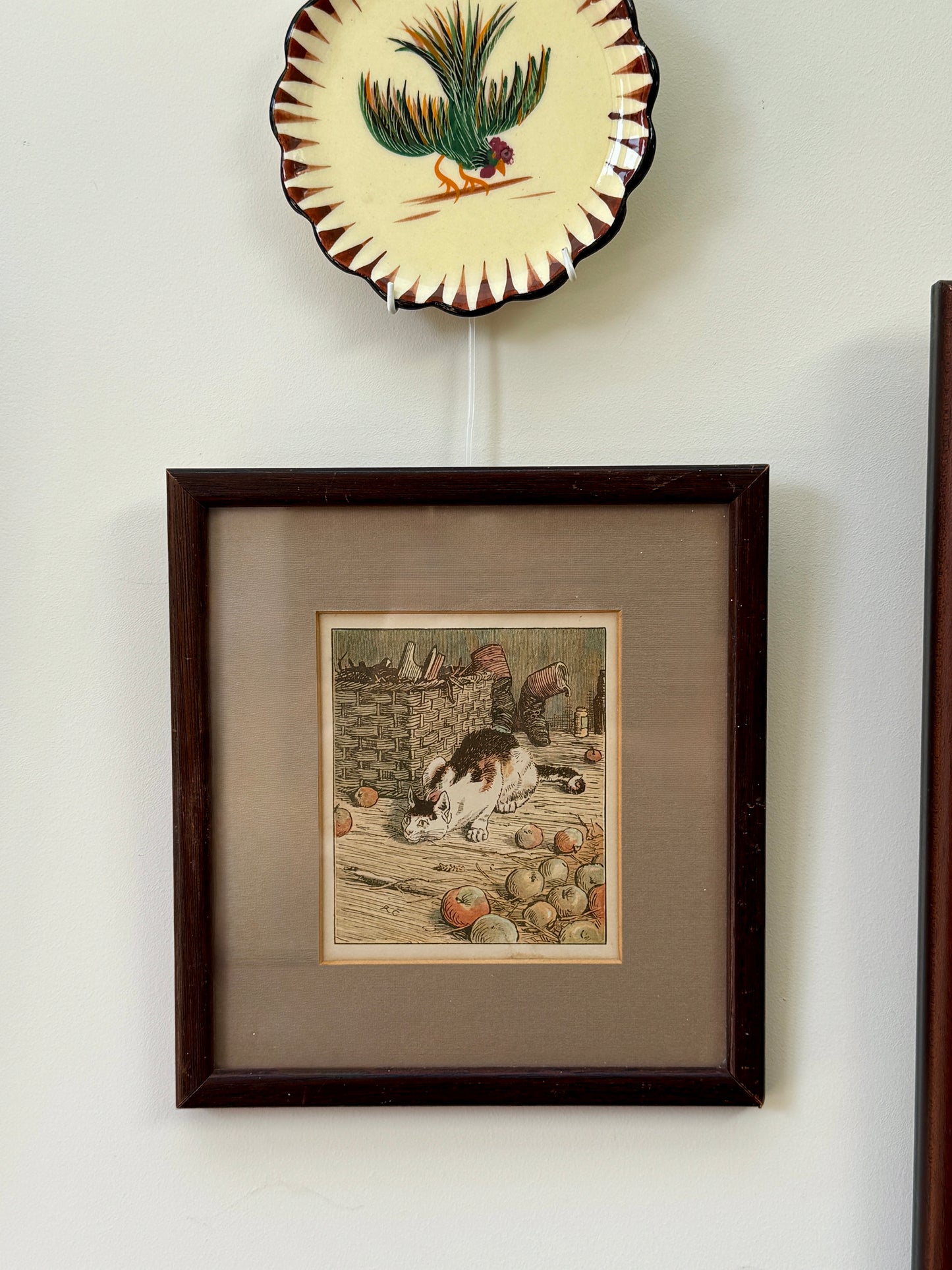 Vintage Framed Cat Illustration by Randolph Caldecott ‘The House That Jack Built’