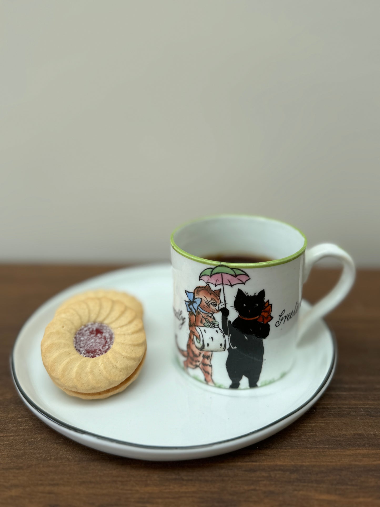 Vintage Hammersley & Co Demitasse Cup with Whimsical Cat Illustration - C.1910 to 1920s-Cup & Saucer-Hammersley & Co-My Happy London Home