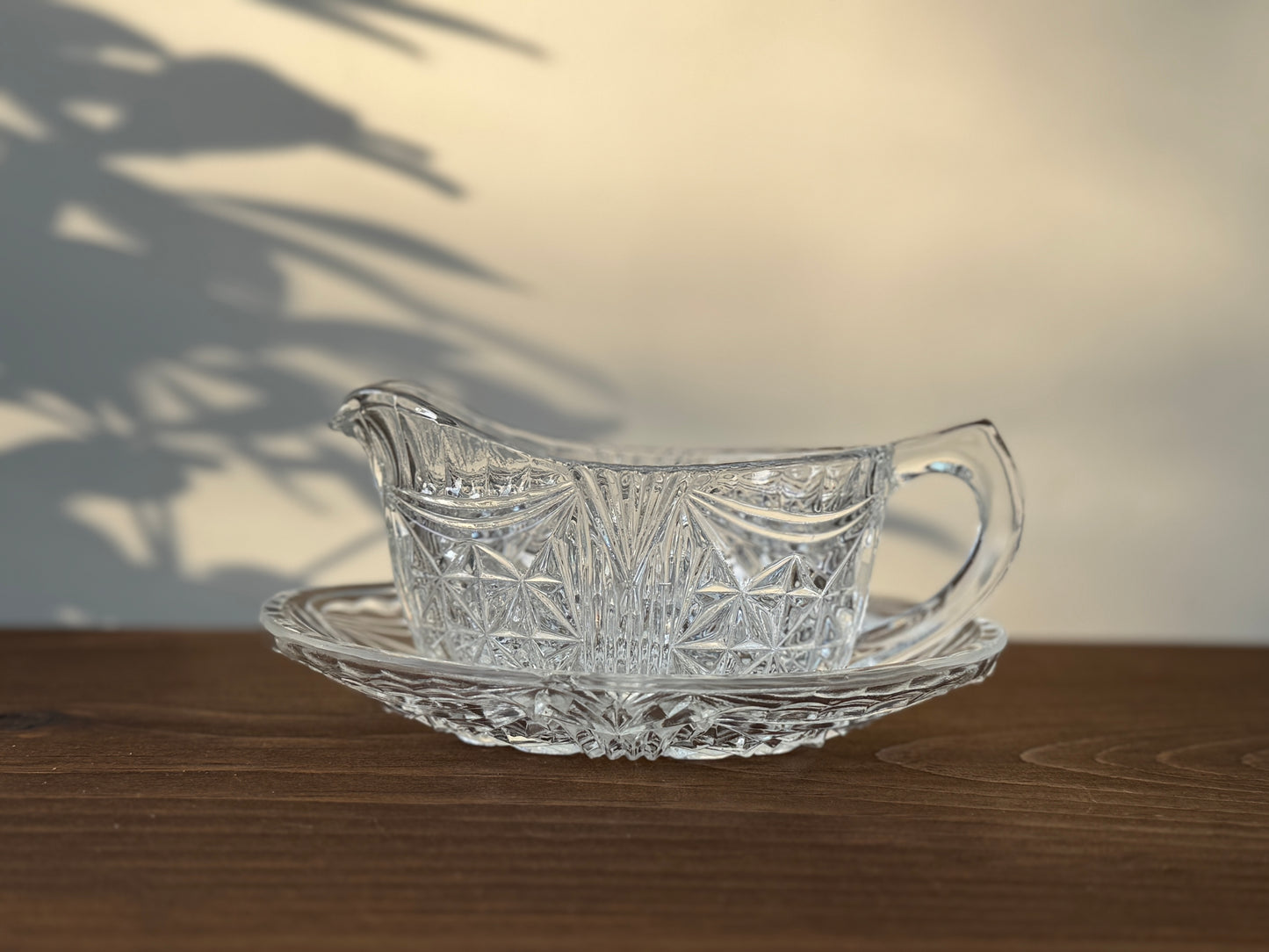 Vintage Pressed Glass Sauce Boat and Saucer - Clear | Compact Design