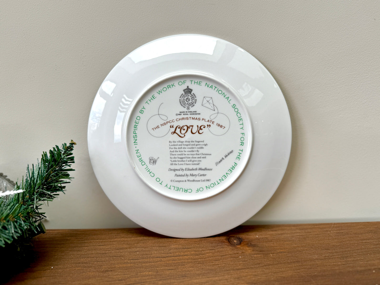 Vintage Royal Worcester 1987 NSPCC Christmas Plate | 'Love' by Elisabeth Woodhouse