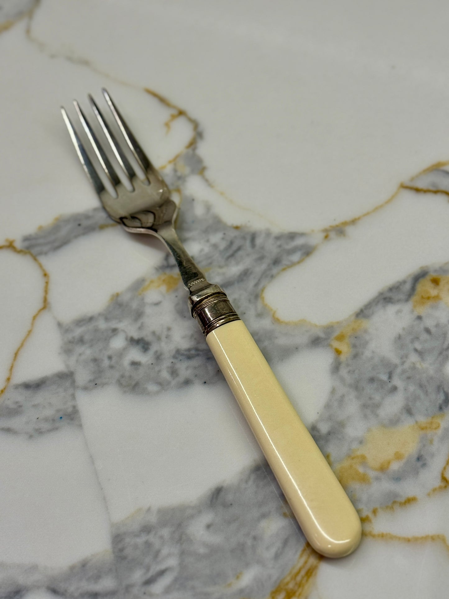 Vintage Silver Plated Fish Knife & Fork Set for Six | Faux Bone Handles & Original Box, c.1910-1930s