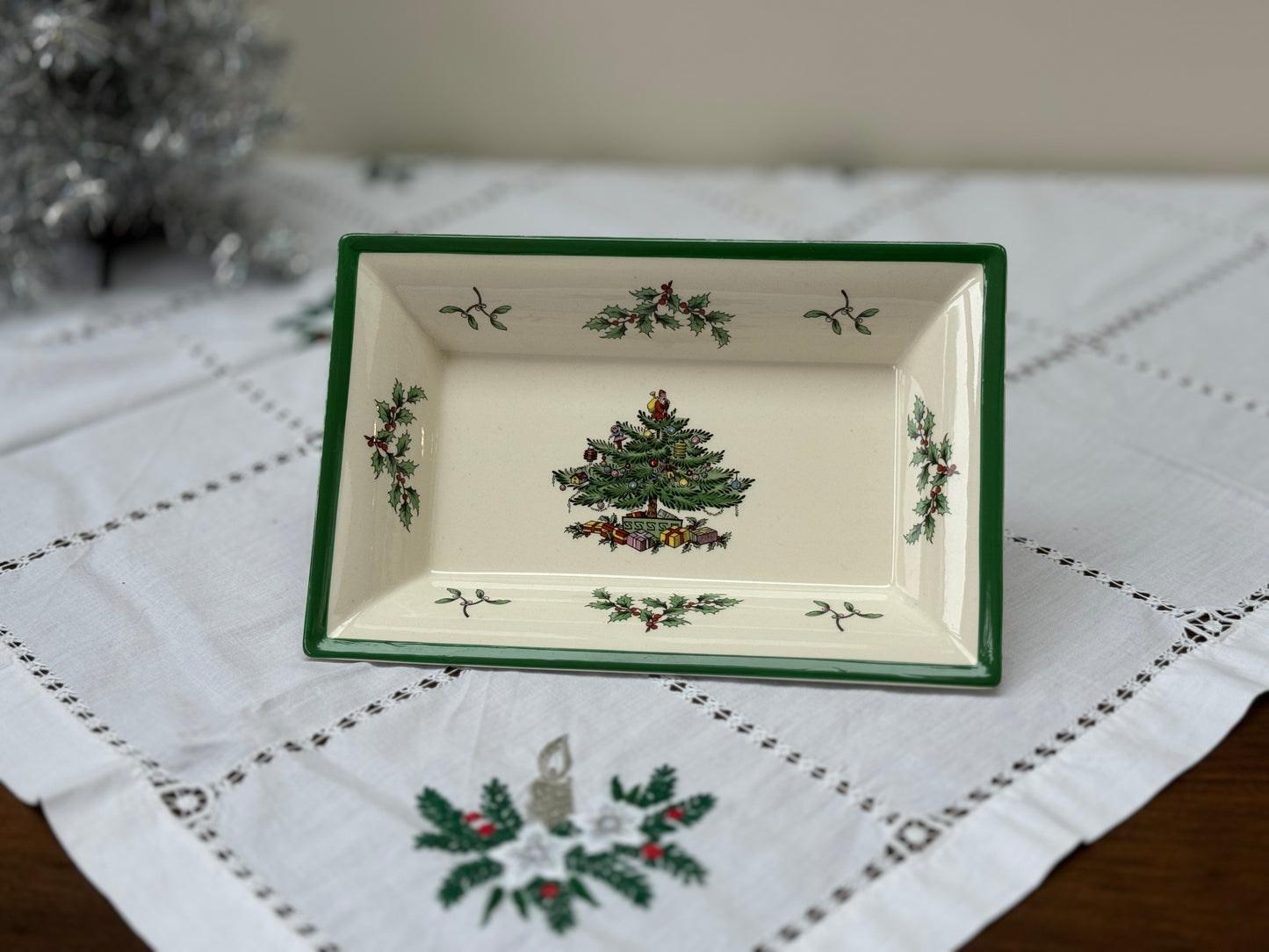 ヴィンテージ、Spode「クリスマスツリー」シリーズの長方形ボウル(1987年製)