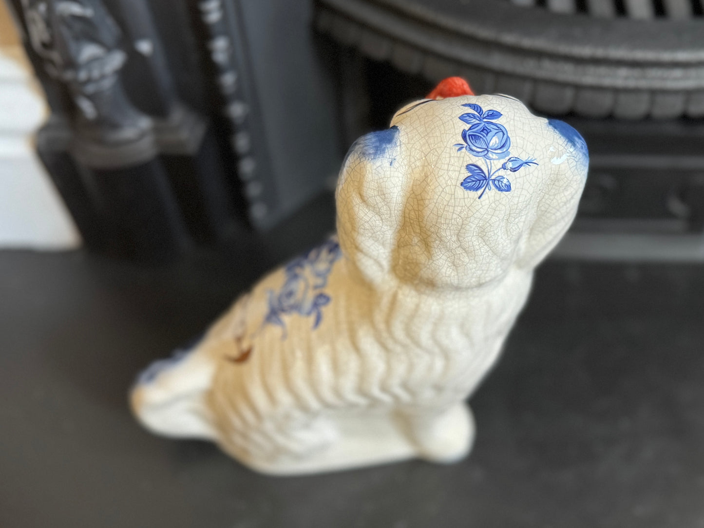 Vintage Staffordshire Dog by William Kent with Blue & White Floral Design | C.1940s - 1950s