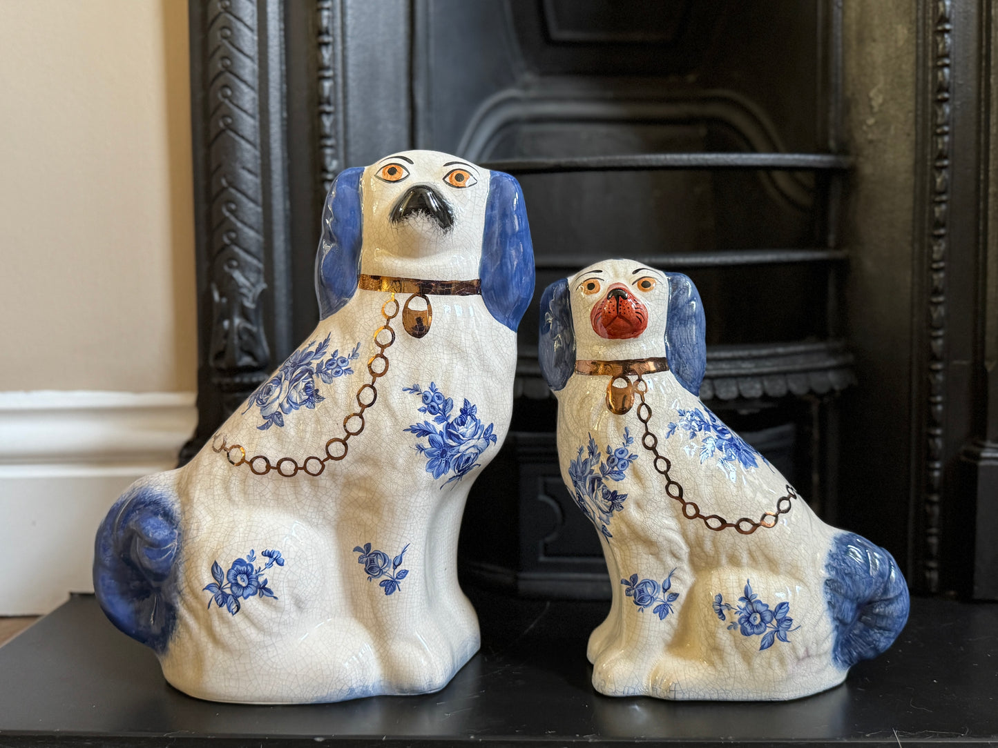 Vintage Staffordshire Dog by William Kent with Blue & White Floral Design | C.1940s - 1950s