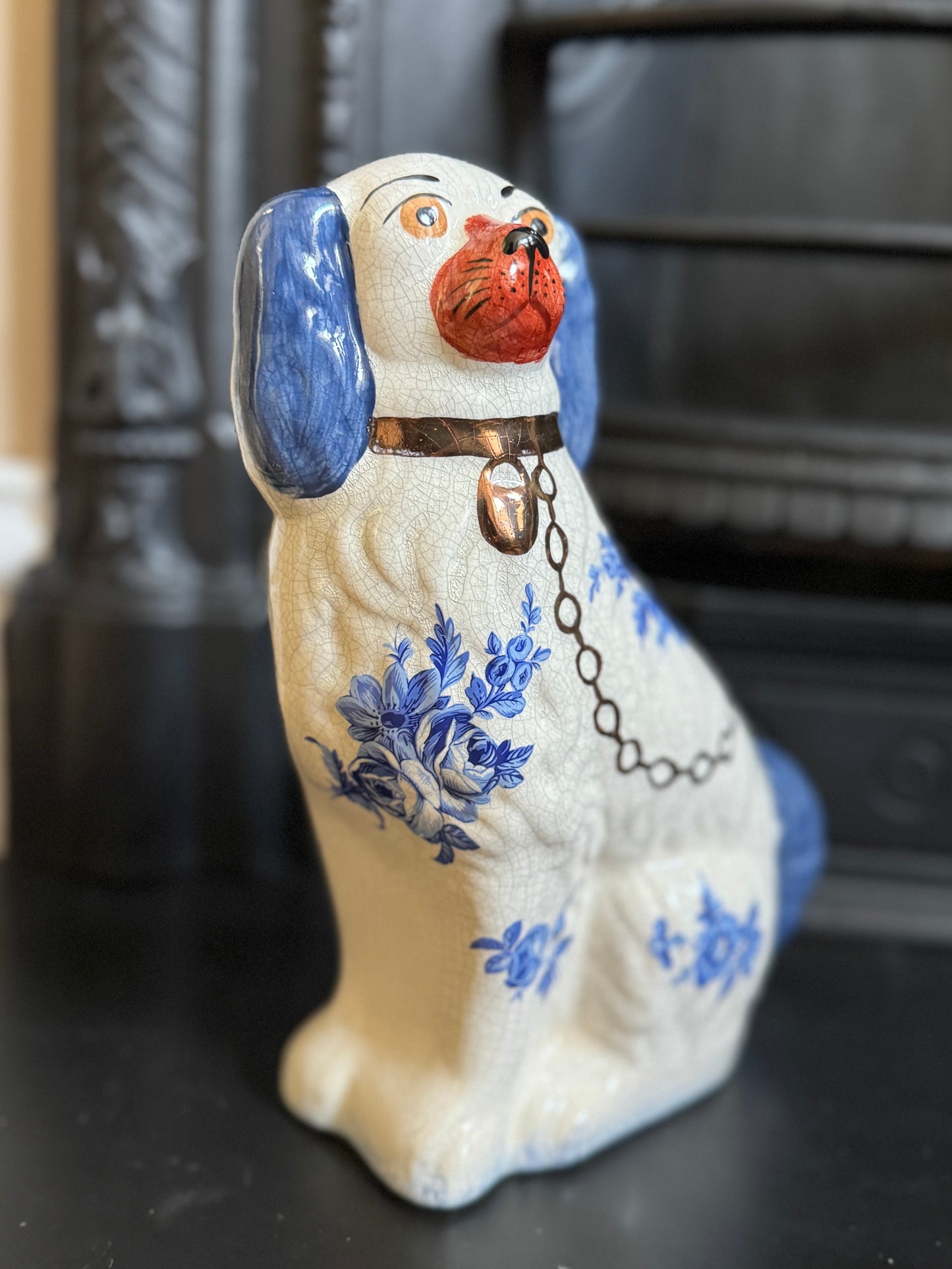 Vintage Staffordshire Dog by William Kent with Blue & White Floral Design | C.1940s - 1950s