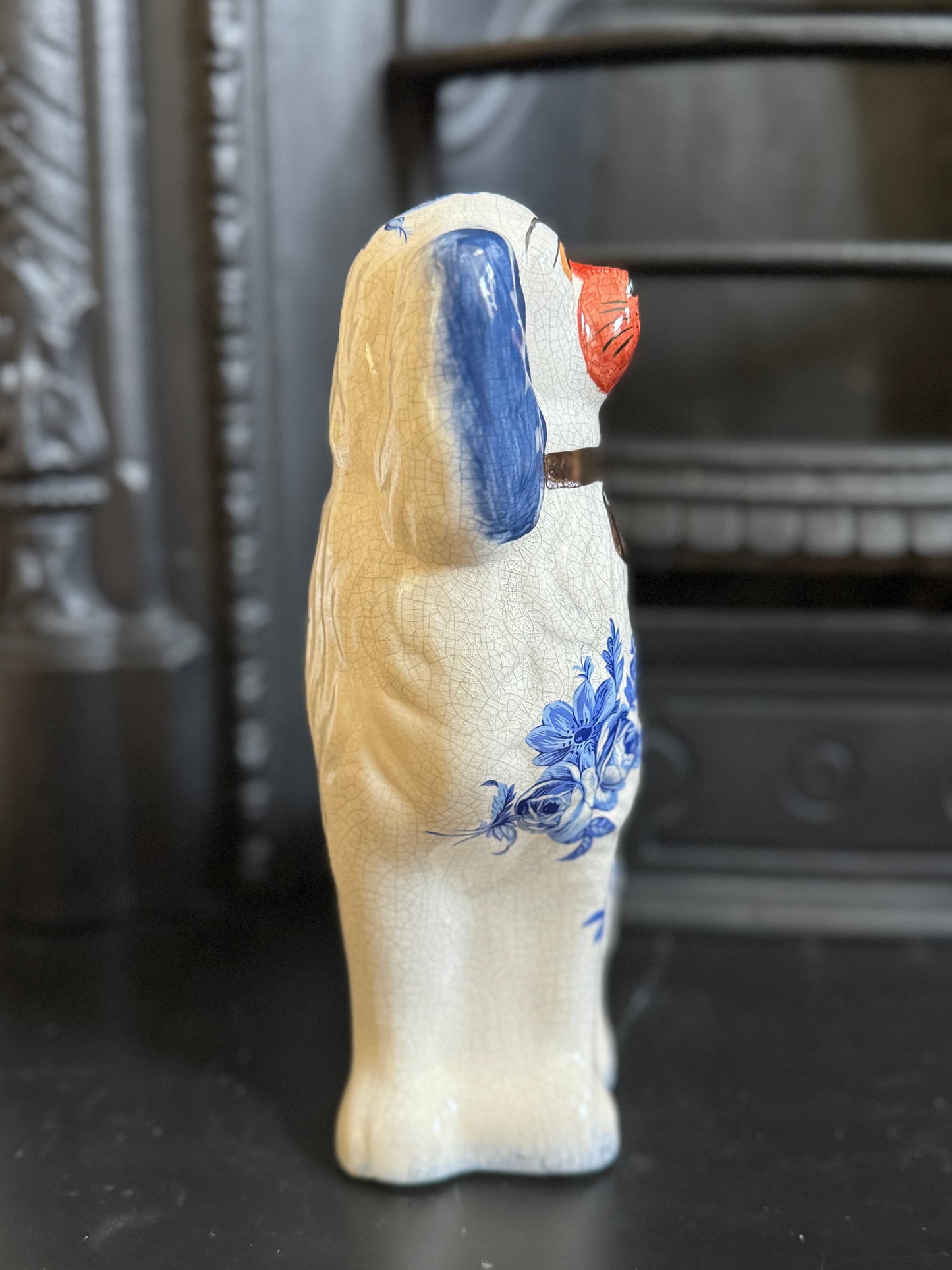 Vintage Staffordshire Dog by William Kent with Blue & White Floral Design | C.1940s - 1950s