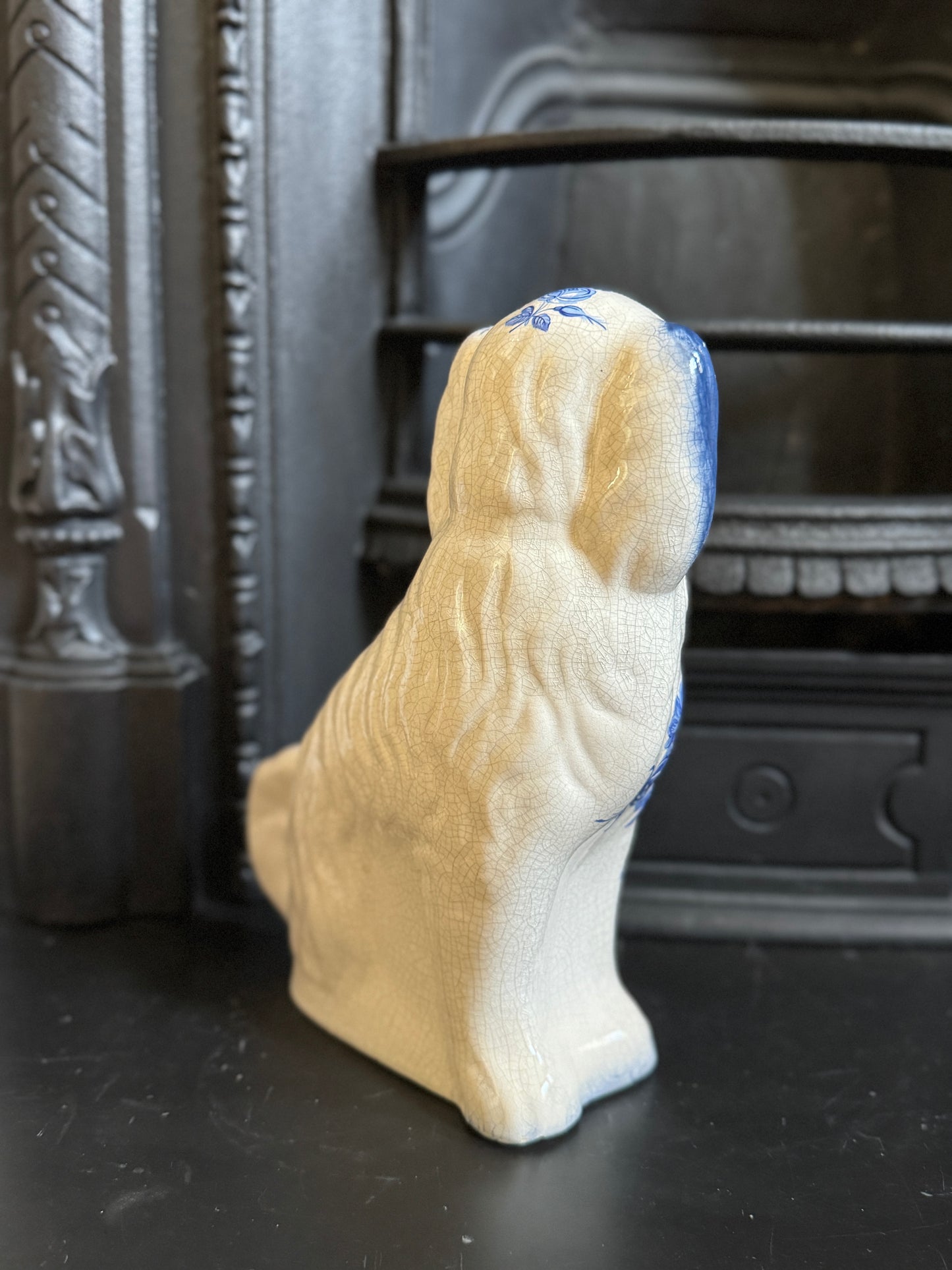 Vintage Staffordshire Dog by William Kent with Blue & White Floral Design | C.1940s - 1950s
