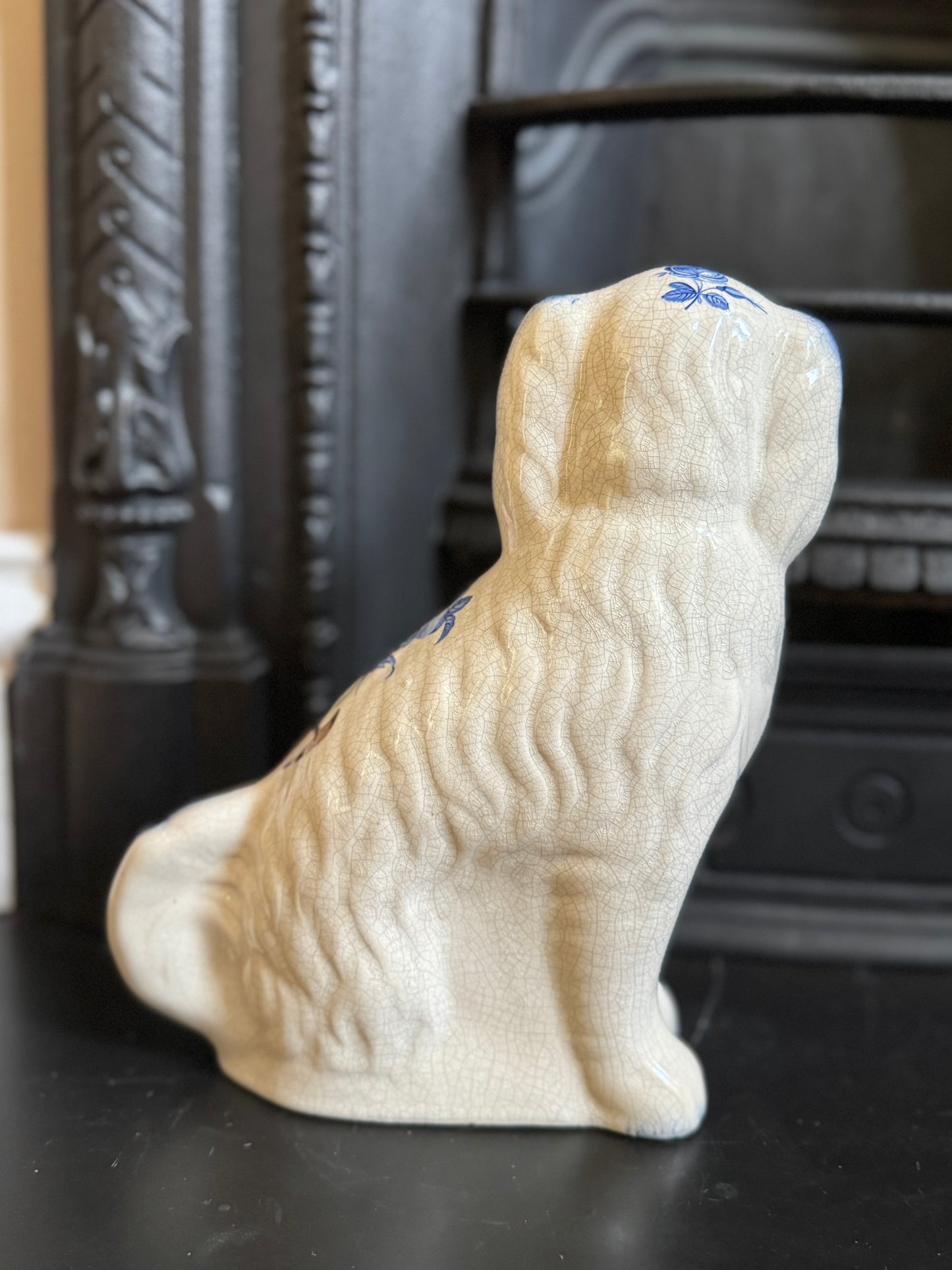 Vintage Staffordshire Dog by William Kent with Blue & White Floral Design | C.1940s - 1950s