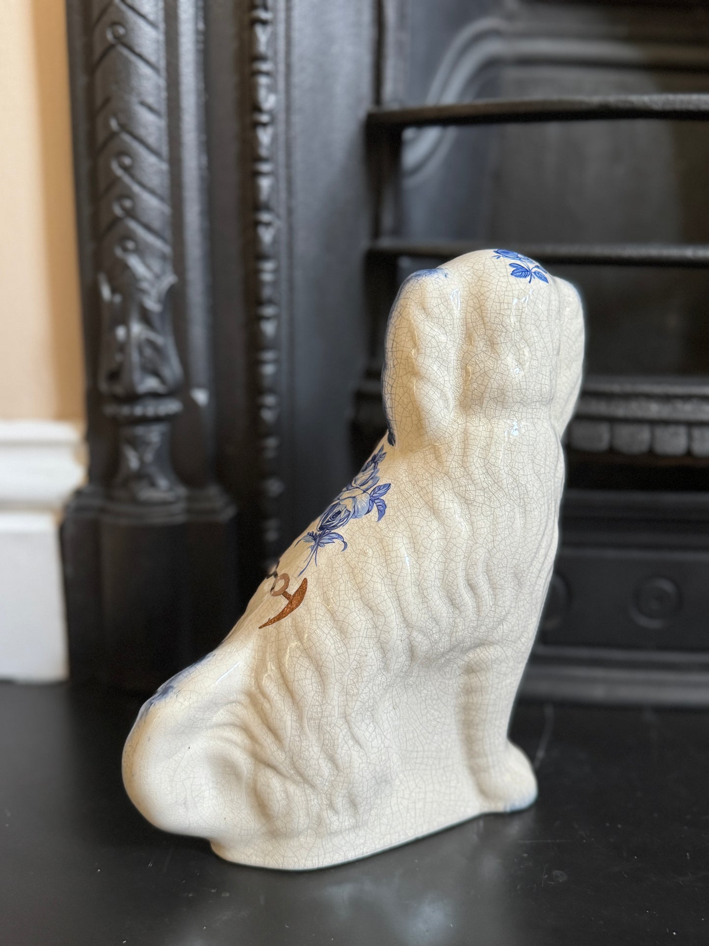 Vintage Staffordshire Dog by William Kent with Blue & White Floral Design | C.1940s - 1950s