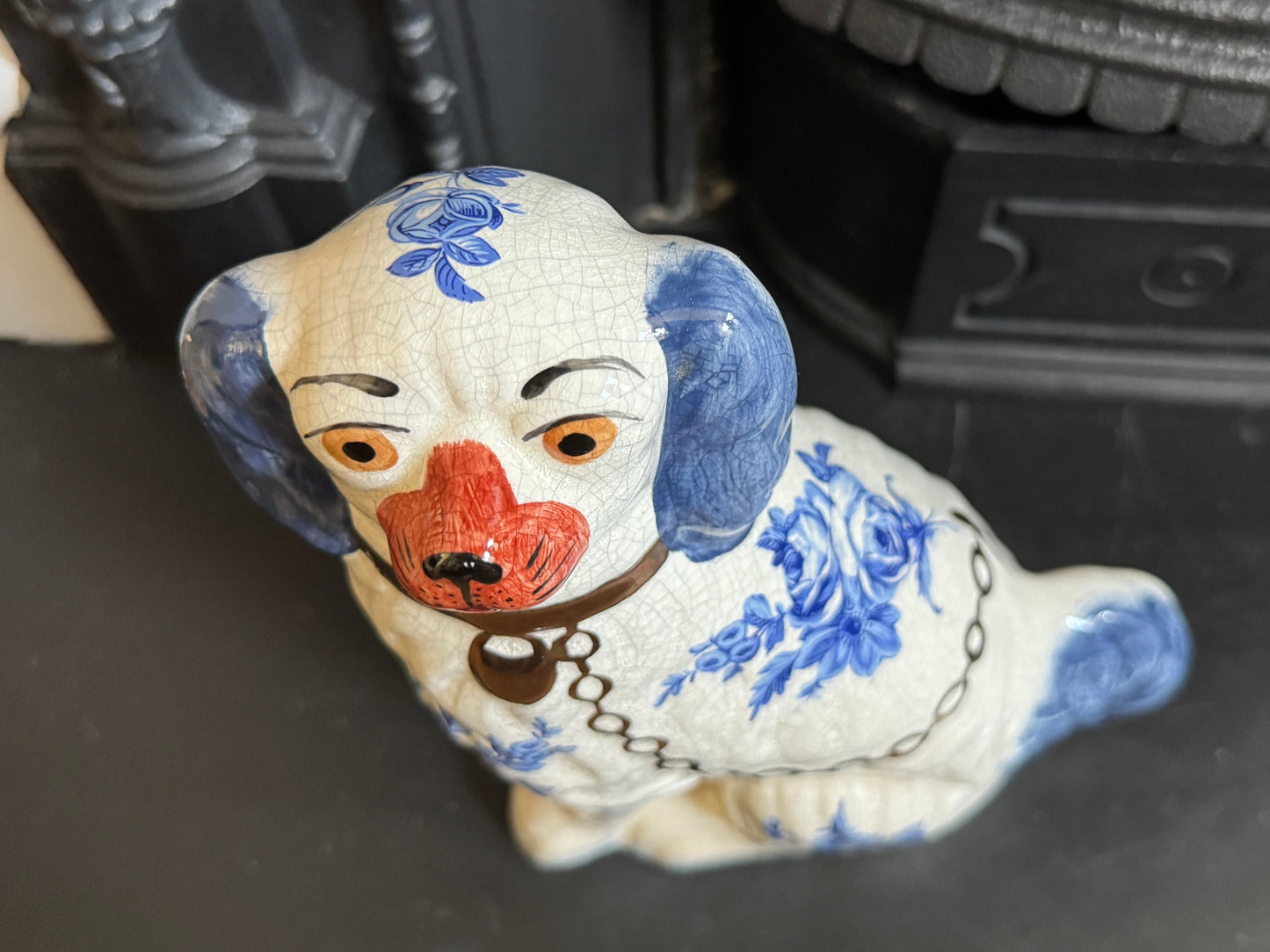 Vintage Staffordshire Dog by William Kent with Blue & White Floral Design | C.1940s - 1950s