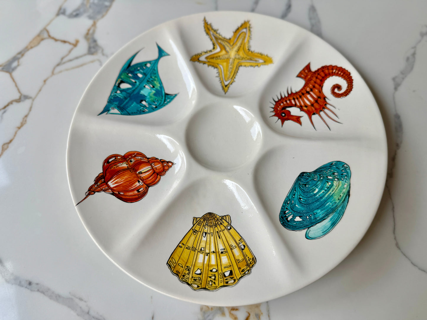 Vintage Villeroy & Boch Divided Serving Plate | 1970s Marine Life Design