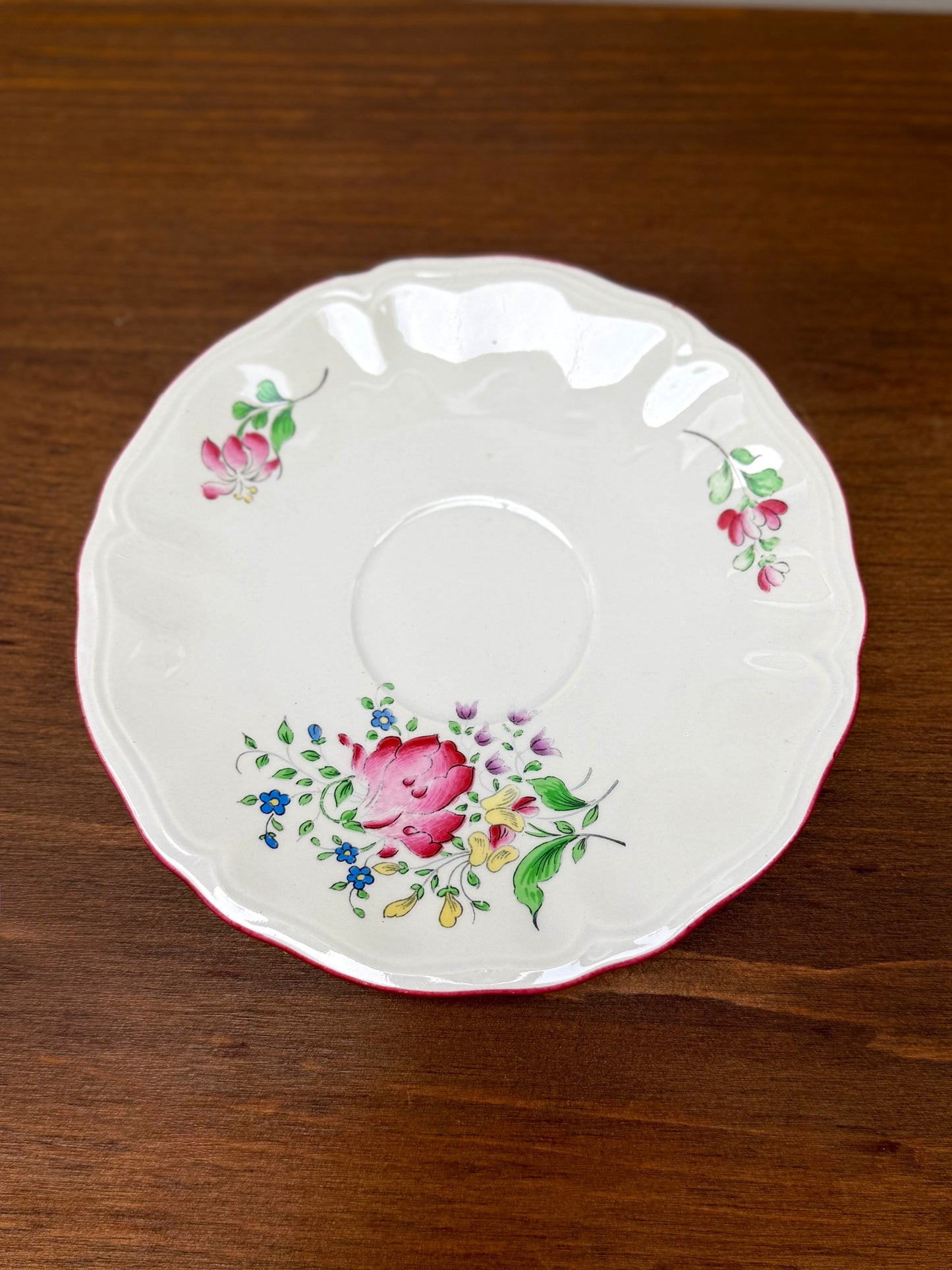 Set of Three Vintage Floral Teacups and Saucers, Spode & KG Lunéville