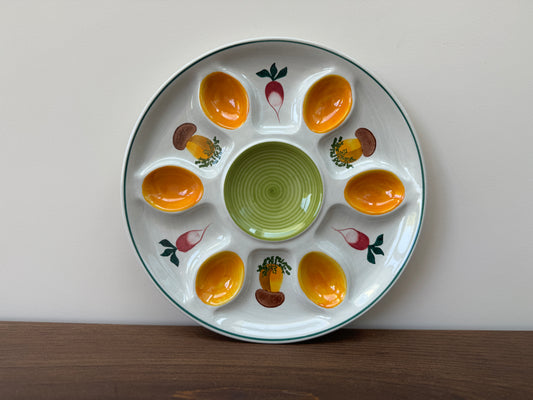 Vintage Italian Mushroom and Radish Egg Platter, c.1970s