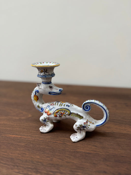 Fourmaintraux Faience Dragon Candle Holder: Desvres France, Circa 1900-Ornament-Fourmaintraux-My Happy London Home