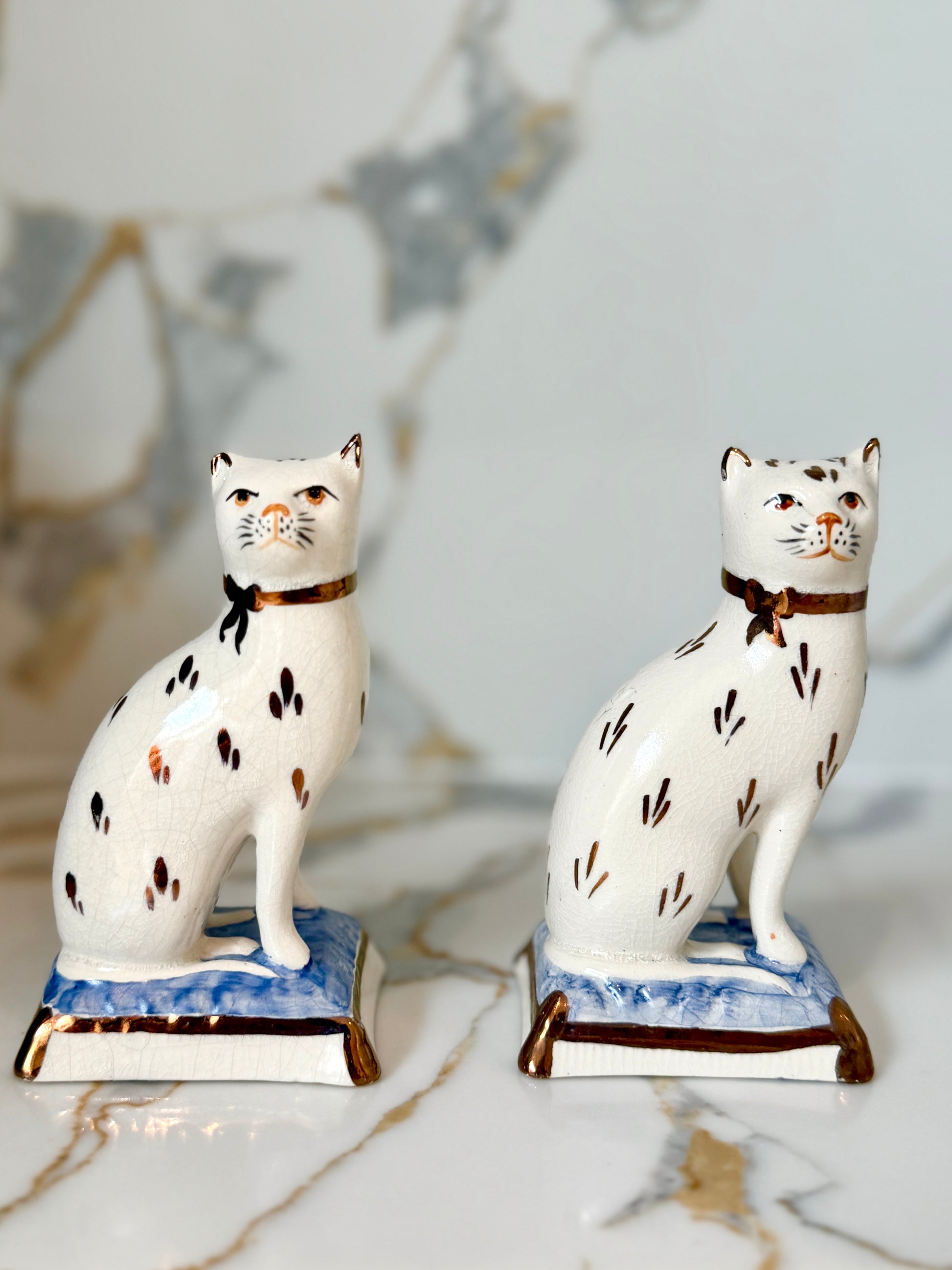 Pair of Staffordshire Cats on Cushions by William Kent, c.1940s-Ornament-William Kent-My Happy London Home