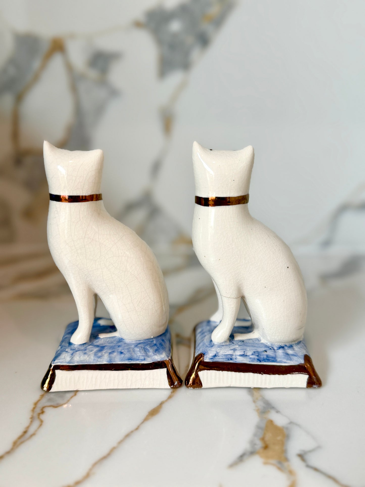 Pair of Staffordshire Cats on Cushions by William Kent, c.1940s