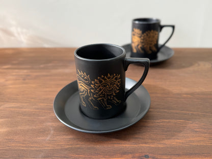 Portmeirion 'Gold Lion' Coffee Cup and Saucer Pair or Sugar Bowl by Susan Williams Ellis, c.1960s