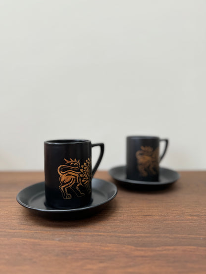 Portmeirion 'Gold Lion' Coffee Cup and Saucer Pair or Sugar Bowl by Susan Williams Ellis, c.1960s
