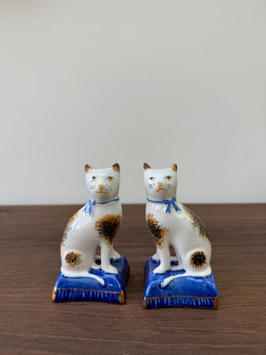 Antique Pair of Staffordshire Cats on Cushions-Ornament-My Happy London Home-My Happy London Home