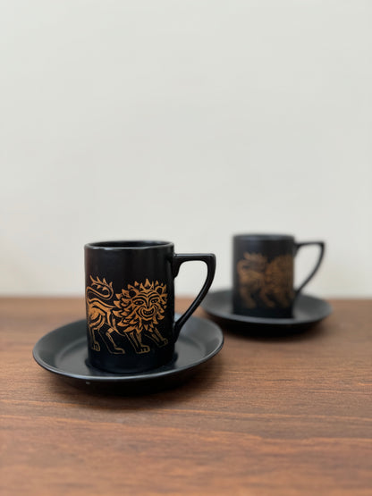 Portmeirion 'Gold Lion' Coffee Cup and Saucer Pair or Sugar Bowl by Susan Williams Ellis, c.1960s
