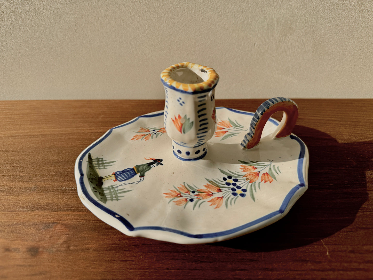 Vintage Henriot Quimper - Candle Holder with Finger Loop, 1922 - 1968