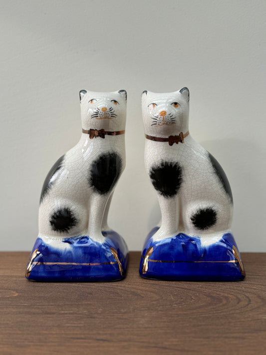 Pair of Staffordshire Cats on Cushions by Staffordshire Ware Kent, c.1940s (Large)