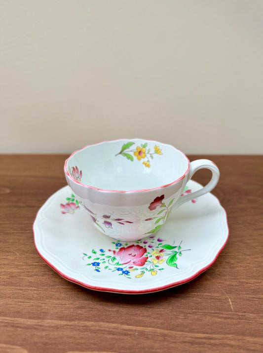 Vintage Teacup and Saucer Set: Spode 'Marlborough Sprays' Teacup with KG Luneville 'Réverbère Fin' Saucer-Cup & Saucer-Spode-My Happy London Home