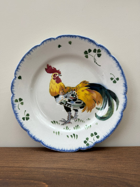 Vintage KG Luneville Wall Plate: Rooster, Scalloped Rim, C.1910s-Plate-KG Luneville-My Happy London Home