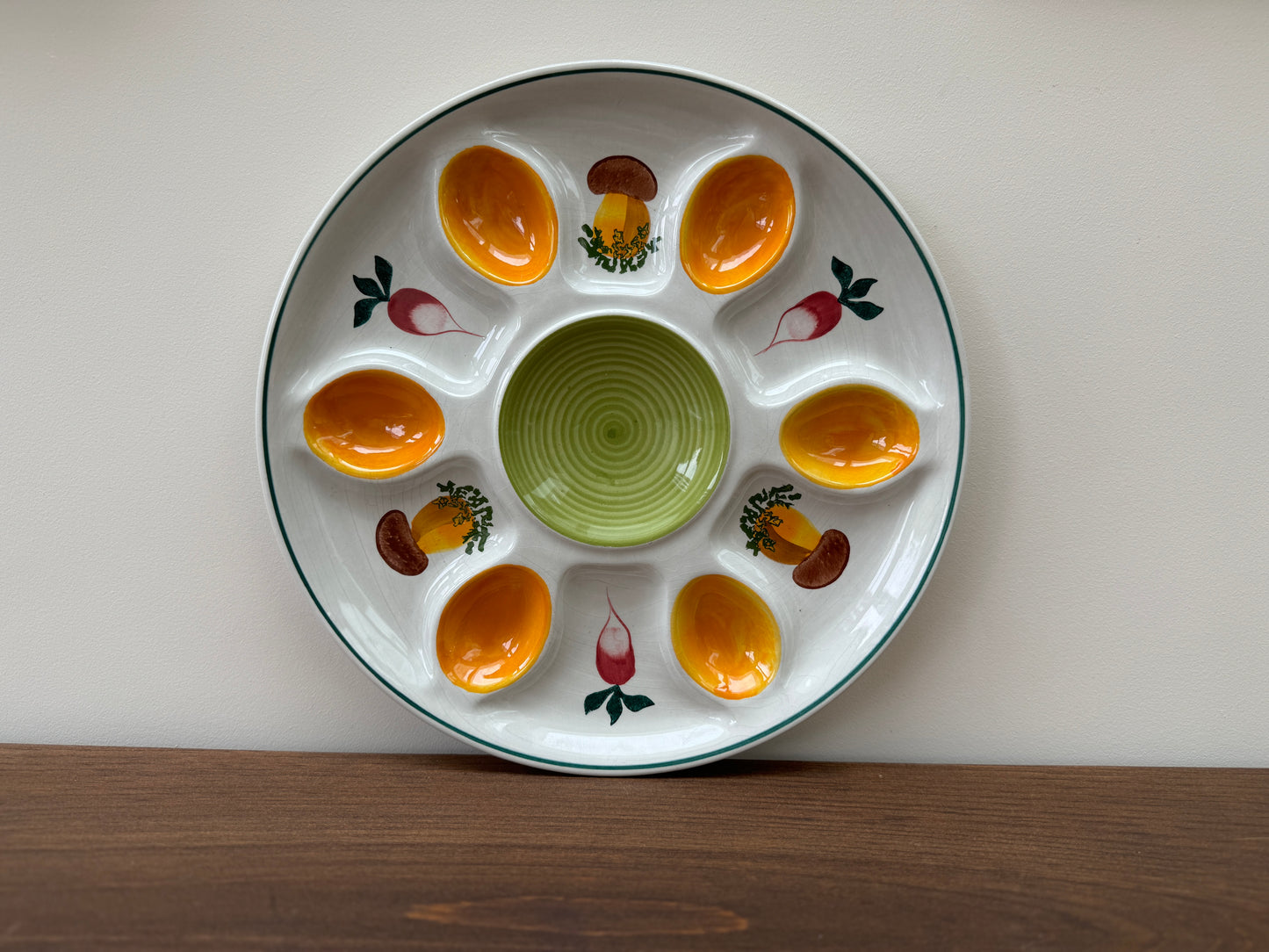 Vintage Italian Mushroom and Radish Egg Platter, c.1970s